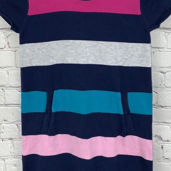 Nautica Girls Sweater Dress Large 8/10 Navy Wide Stripe Short Sleeve Cozy Winter - Picture 3 of 6